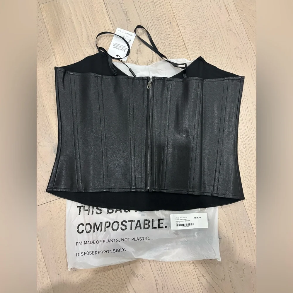 NWT- Miaou Black Faux Leather Corset- XL - Picture 3 of 5